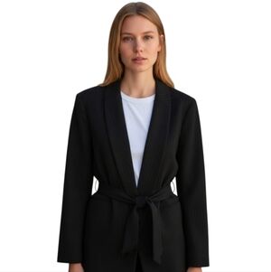 Equipment Femme Black Drapey Blazer Belted Tie Preppy Size 8